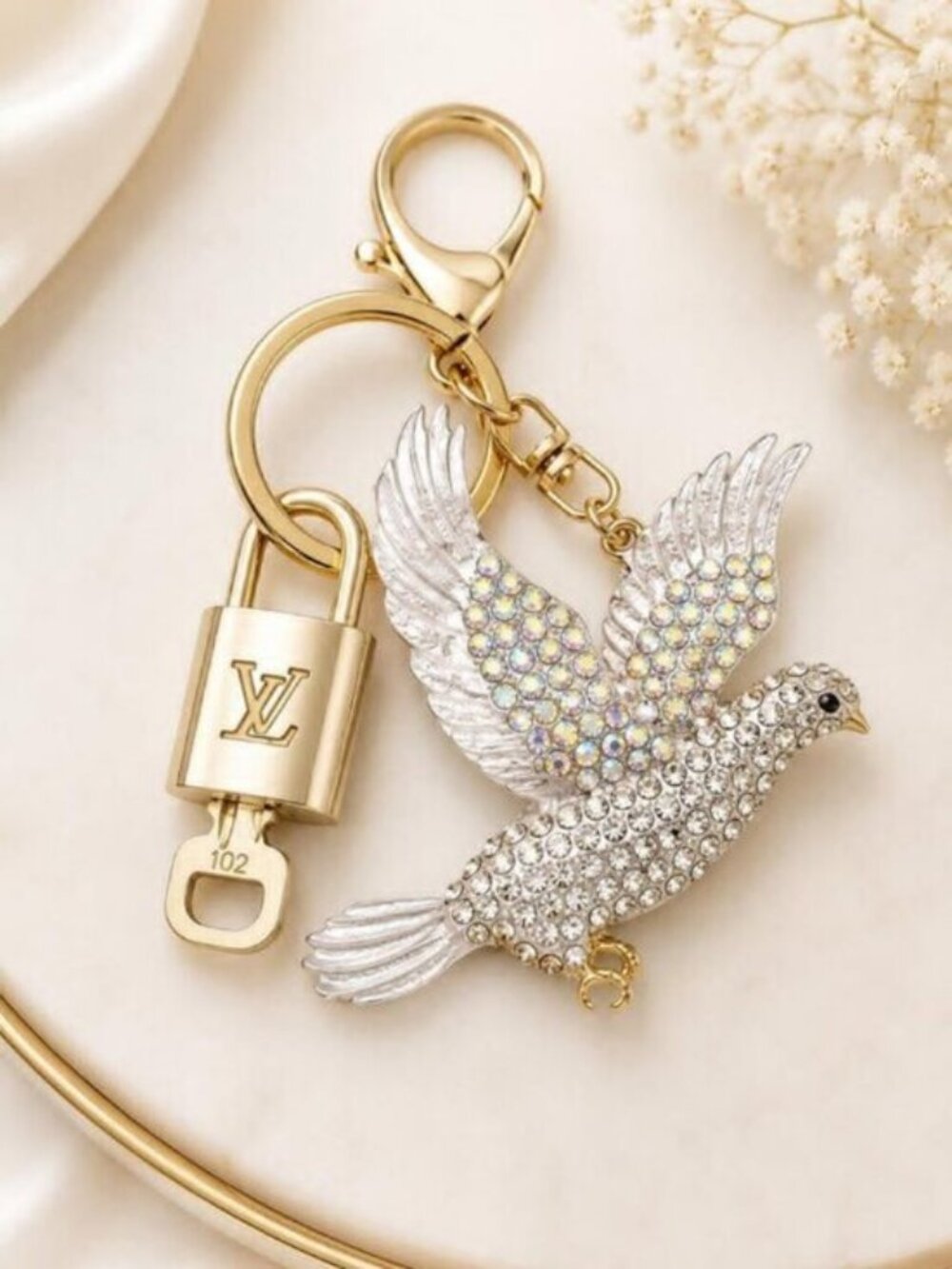 LV Gold Padlock & Key 🔒 Authentic Louis Vuitton Bag Unbranded Dove Charm